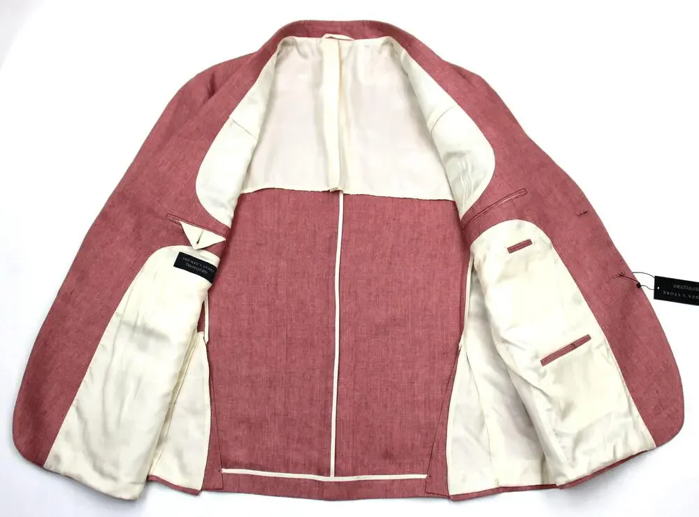 The Men's Store Bloomingdale's Sport Coat 44 R Mens Coral Linen Blazer Jacket